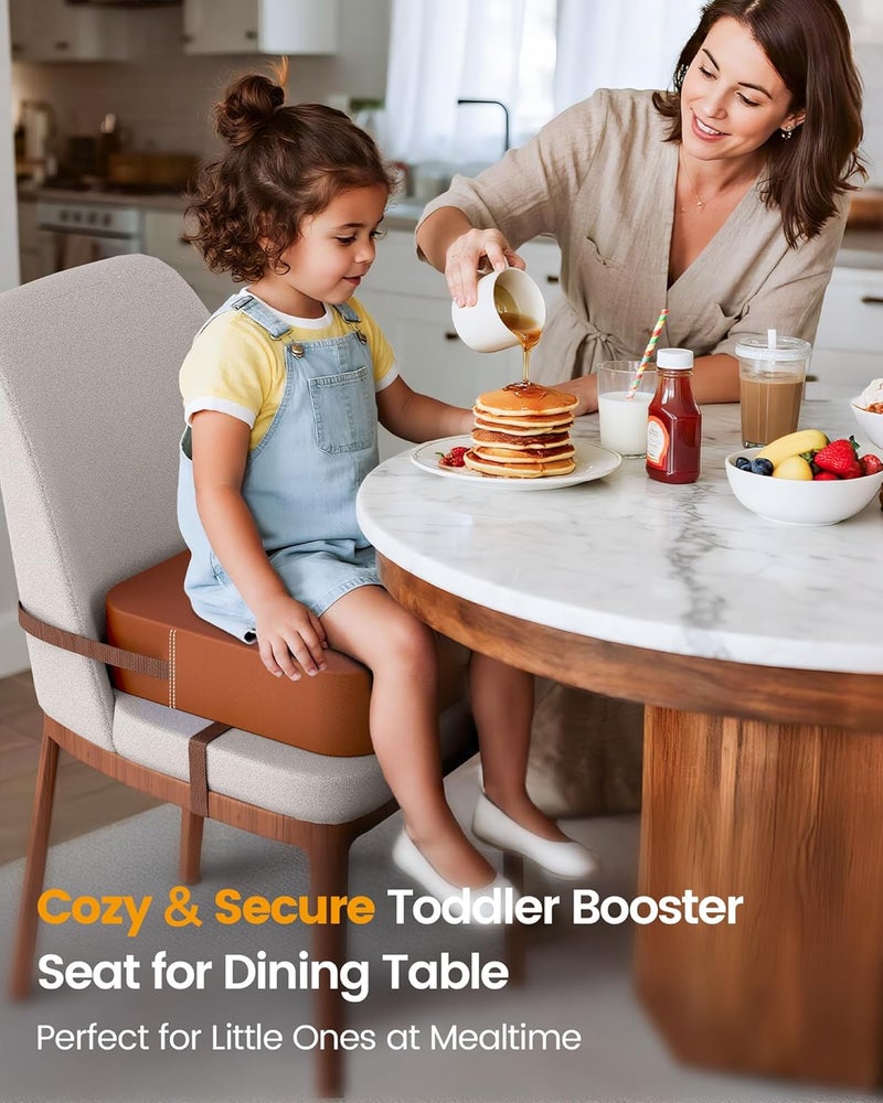 OPZAVYA Toddler Booster Seat for Dining Table and Kitchen Chair – Adjustable Safety Straps, PU Leather, Non-Slip, Easy to Clean, Portable Travel Foam Booster Cushion for Kids & Toddlers (Brown) - Image 3